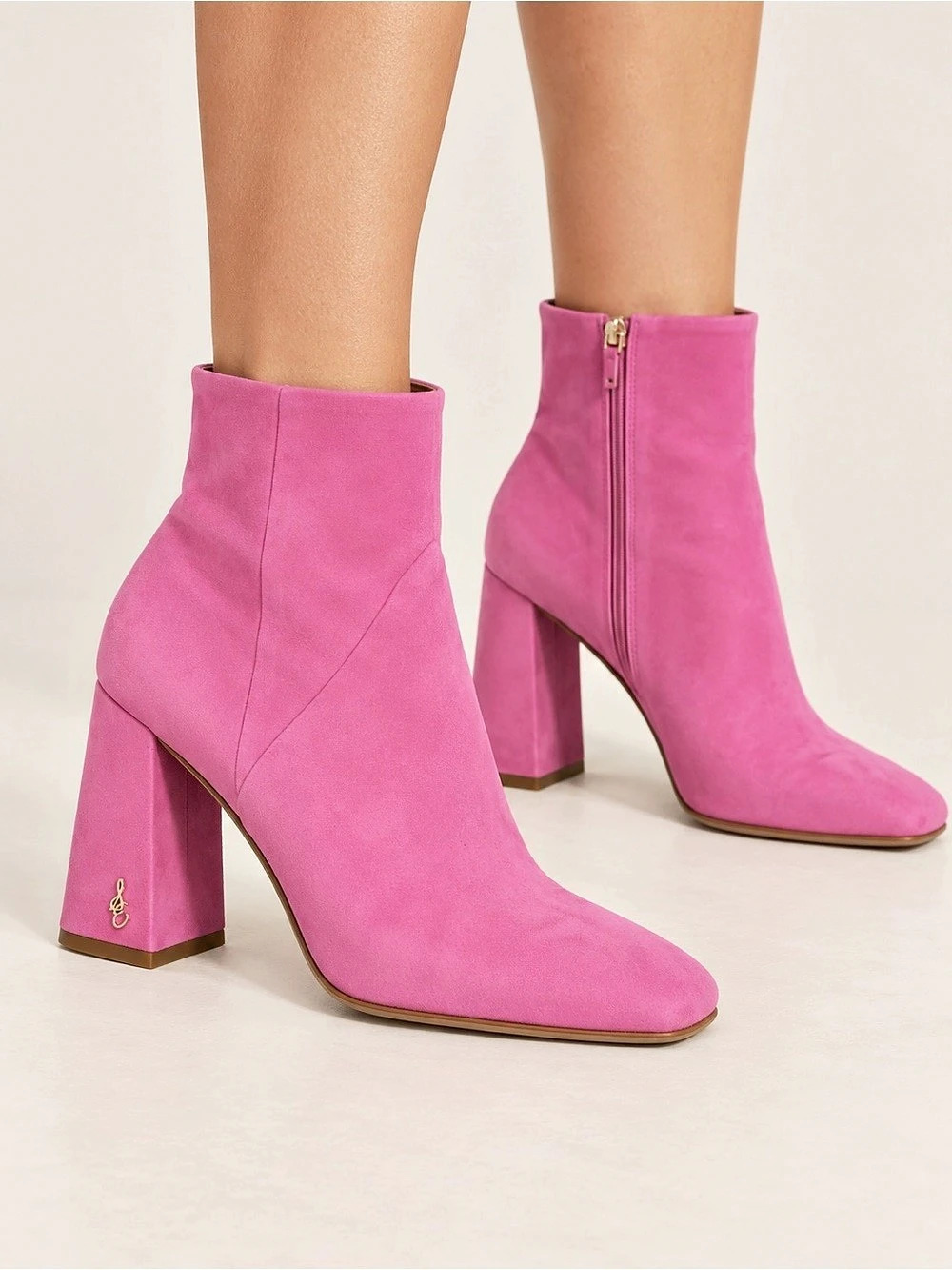 Sam Edelman Paige Ankle Bootie Pink Suede Square-Toe Block Heel Sz 10